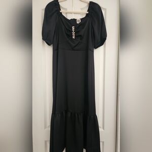 rhinestone puff-sleeve dress in black